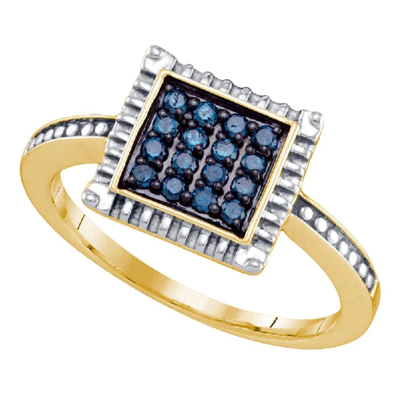 Copper relic ring-Sterling Silver Womens Round Blue Color Enhanced Diamond Square Ring 1/4 Cttw