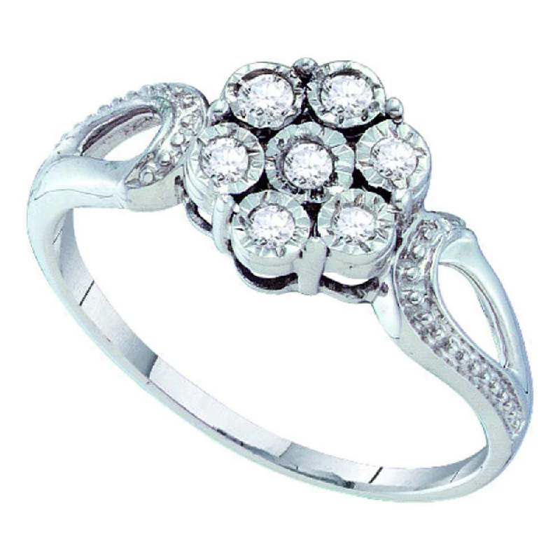 Reused object ring-Sterling Silver Womens Round Diamond Illusion-set Flower Cluster Ring 1/8 Cttw