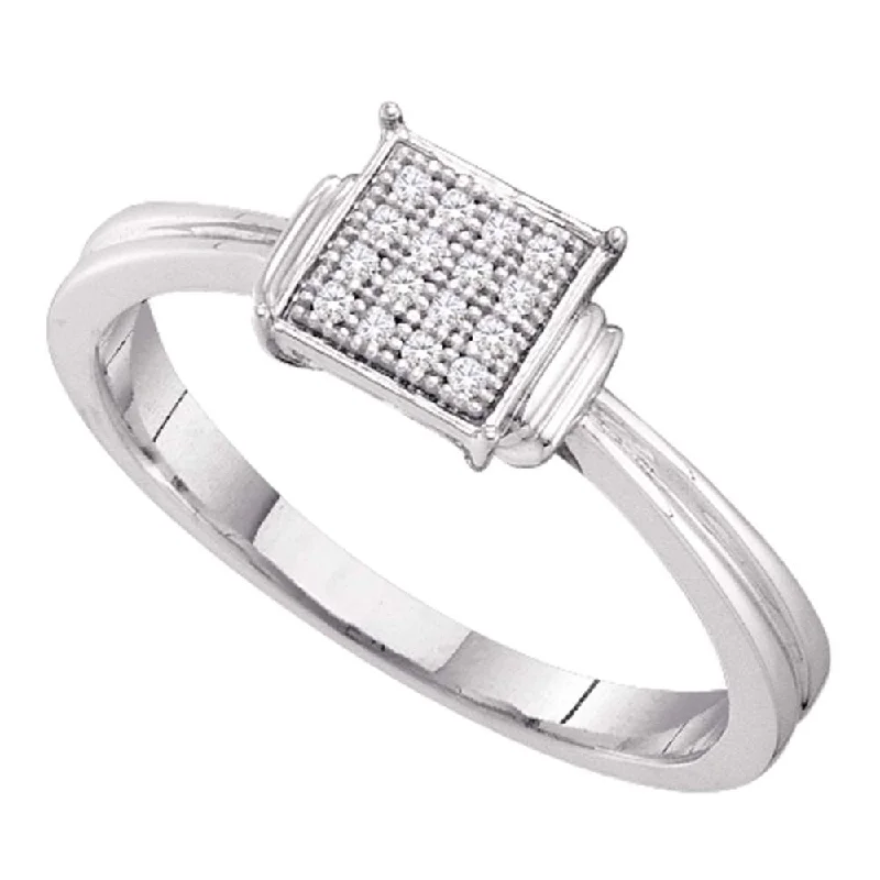 Grooved rim ring-Sterling Silver Womens Round Diamond Simple Square Cluster Ring 1/20 Cttw