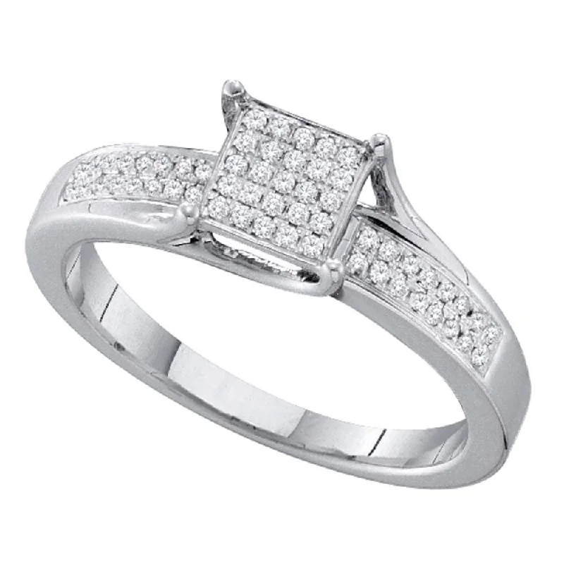 Secret glyph ring-Sterling Silver Womens Round Diamond Square Cluster Ring 1/6 Cttw