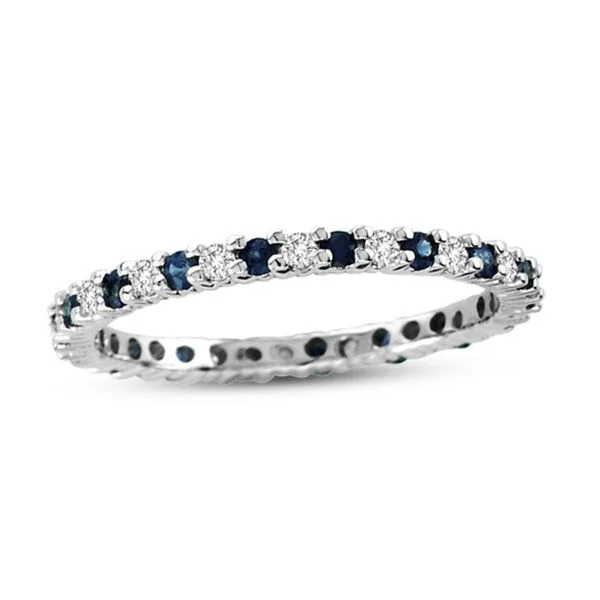 Bunched stone ring-Suzy Levian 14K White Gold Diamond and Sapphire Eternity Band Ring