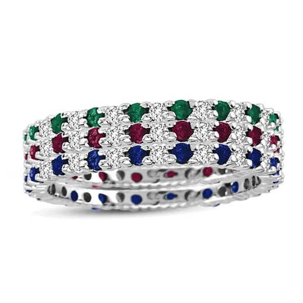 Poppy bloom ring-Suzy Levian 14K White Gold Diamond Sapphire Ruby Emerald 3-piece Eternity Band Ring Set