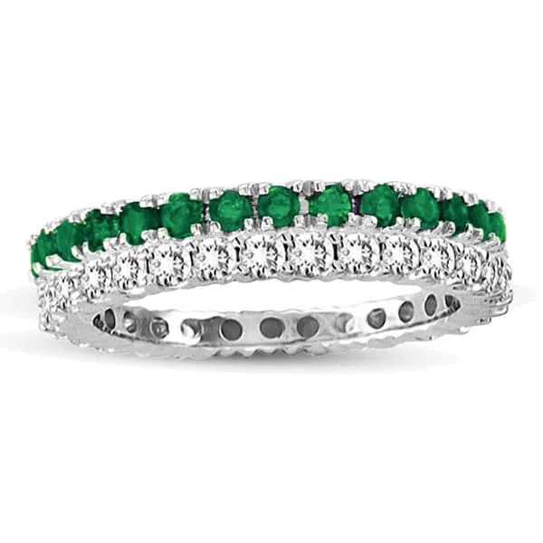 Oval-cut zircon ring-Suzy Levian 14k White Gold Emerald Diamond 2-piece Set Eternity Band Ring