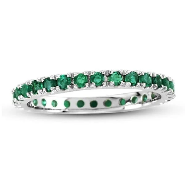 Hammered wedding ring-Suzy Levian 14K White Gold Emerald Eternity Band Ring