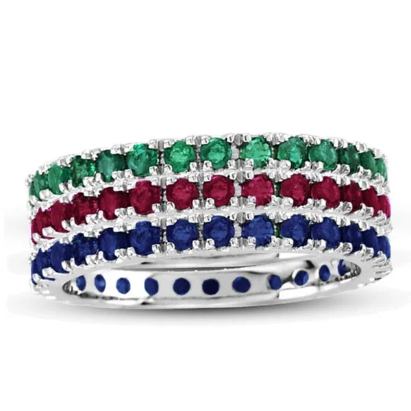 Pentagon gem ring-Suzy Levian 14K White Gold Emerald Ruby Sapphire Eternity Band Ring (Set of 3)