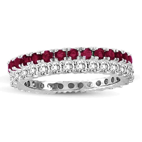 Ochre topaz ring-Suzy Levian 14k White Gold Ruby Diamond 2-piece Eternity Band Ring Set