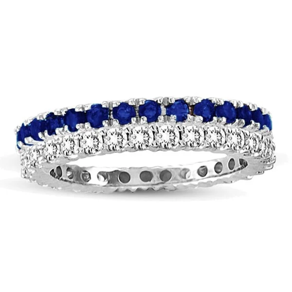 Poppy bloom ring-Suzy Levian 14k White Gold Sapphire Diamond 2-piece Eternity Band Ring Set