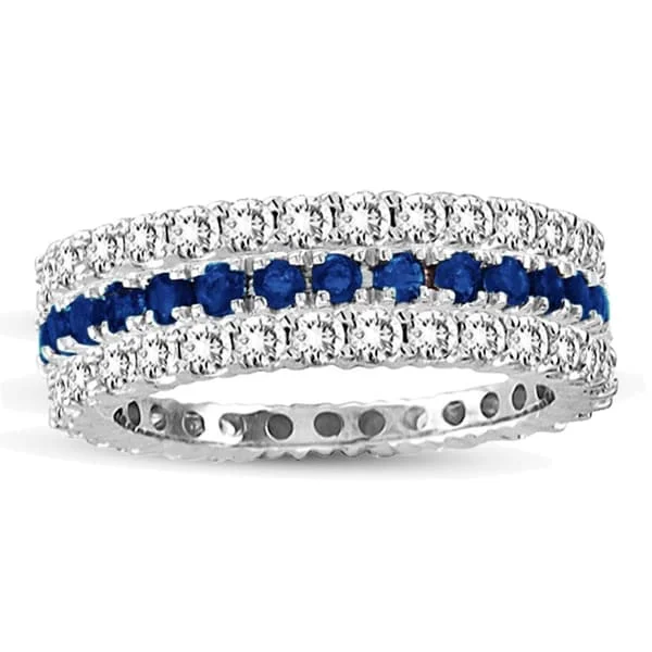 Crest stone ring-Suzy Levian 14k White Gold Sapphire Diamond 3-piece Set Eternity Band Ring