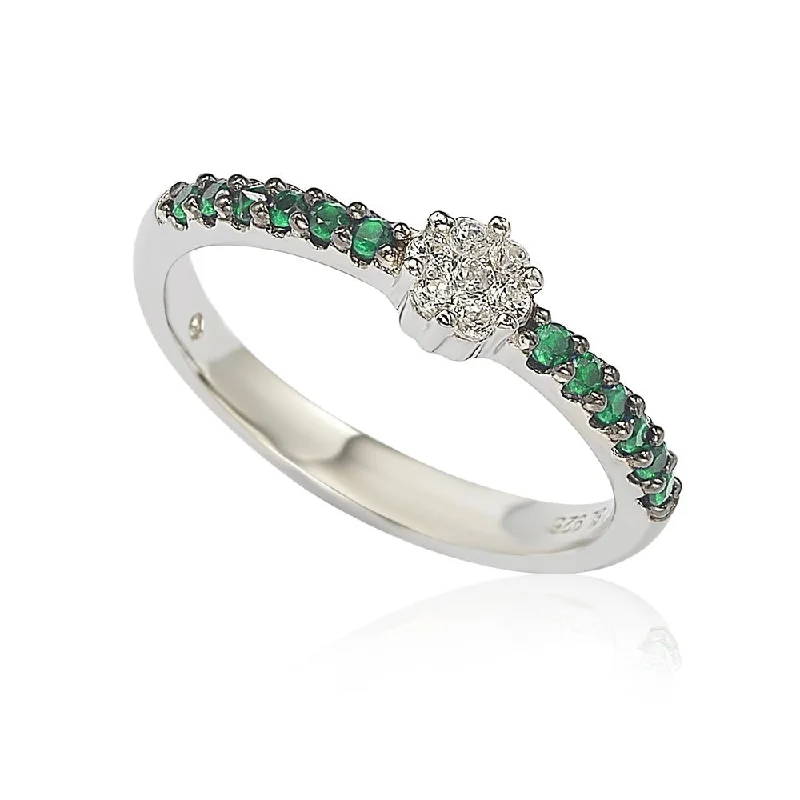 Border gem ring-Suzy Levian Green & White Cubic Zirconia Sterling Silver Petite Flower Band