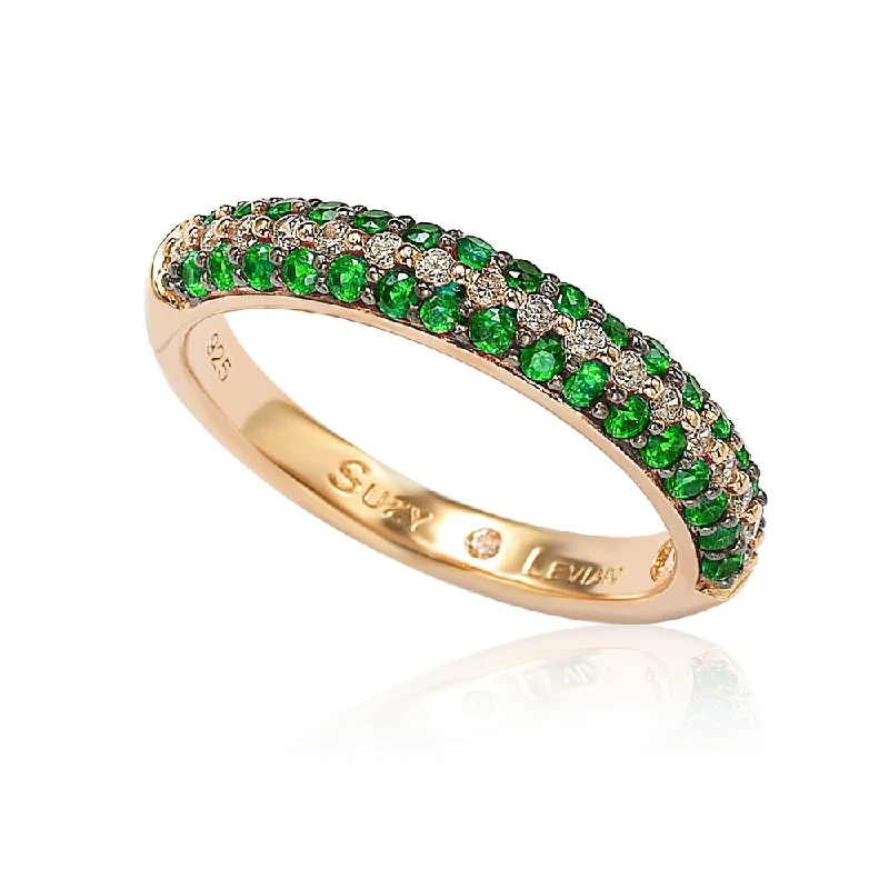 Scratched finish ring-Suzy Levian Micro-Pave Green Cubic Zirconia in Rose Sterling Silver Stackable Band