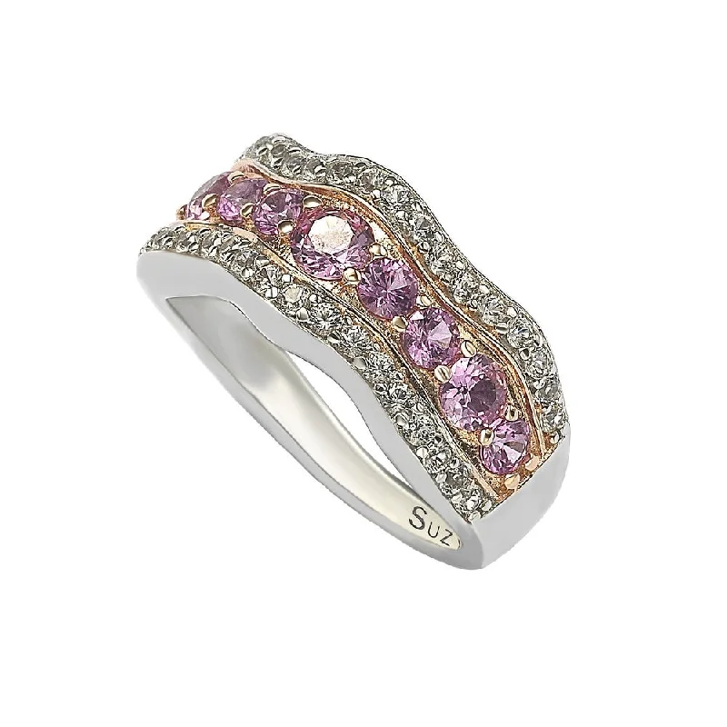 Iris flower ring-Suzy Levian Pink Sapphire and Diamond Accent in Sterling Silver Wavy Ring