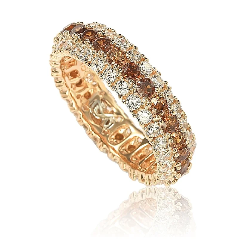 Crest stone ring-Suzy Levian Rosed Sterling Silver Brown Cubic Zirconia 3 Row Eternity Band