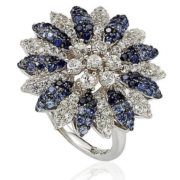 Lily set ring-Suzy Levian Sapphire and Diamond in Sterling Silver and 18K Gold Logo Ring