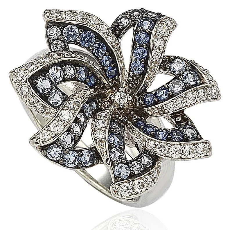 Shattered gem ring-Suzy Levian Sapphire and Diamond in Sterling Silver Flower Ring