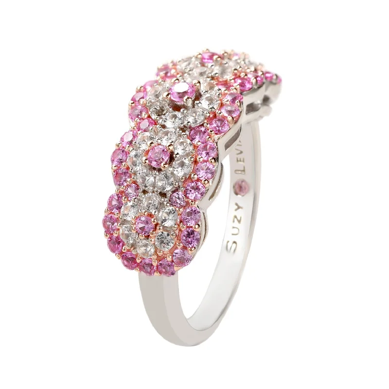 Infinity twist ring-Suzy Levian Sterling Silver 2.8ct TGW Pink Sapphire and .02ct Diamond Anniversary Band