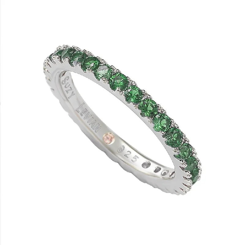 Plaid check ring-Suzy Levian Sterling Silver Green Cubic Zirconia Eternity Band