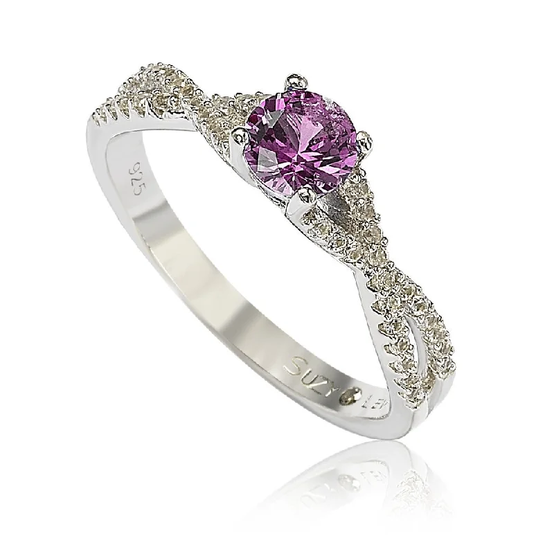 Ash husk ring-Suzy Levian Sterling Silver Pink Sapphire (0.70cttw)& Diamond Accent Crossover Twist Ring