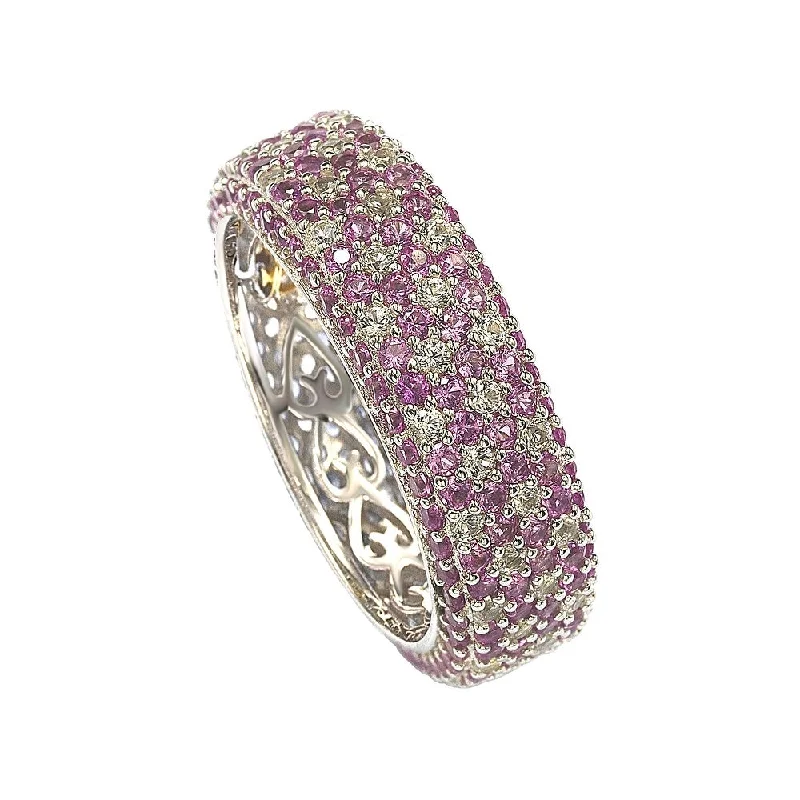 Wool band ring-Suzy Levian Sterling Silver Pink Sapphire and Diamond Accent Eternity Pave Ring