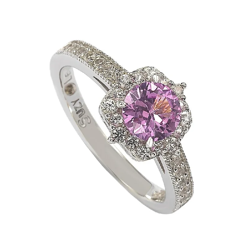 Scythian band ring-Suzy Levian Sterling Silver Pink Sapphire & Diamond Accent Center Stone Ring