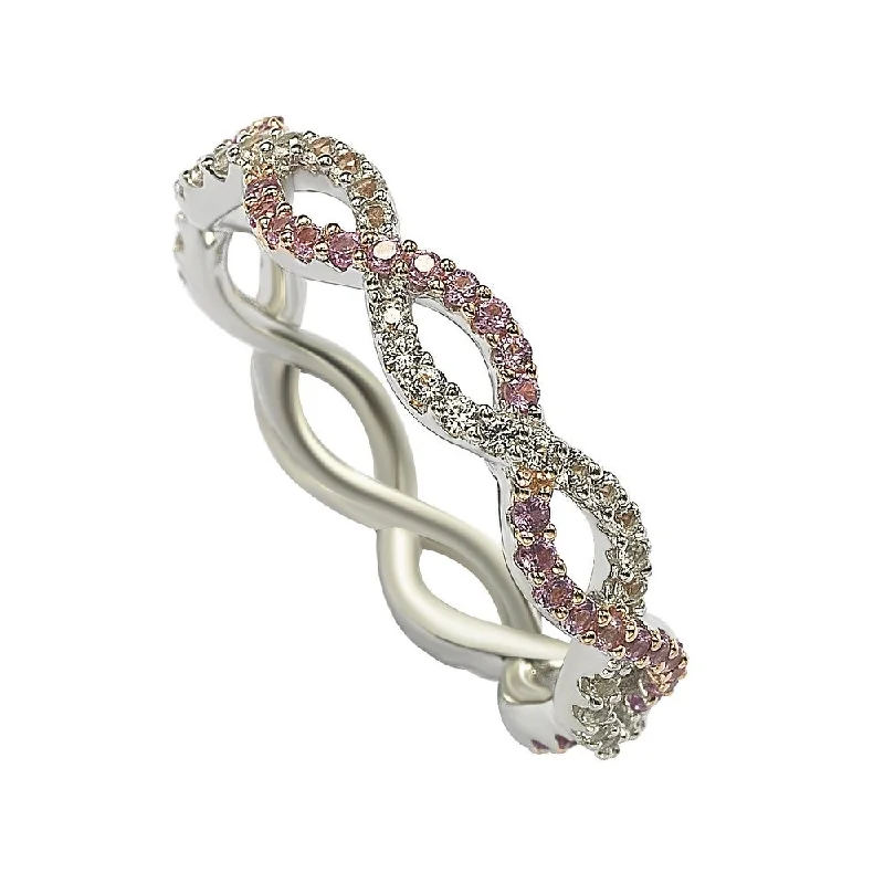 Hemp wrap ring-Suzy Levian Sterling Silver Pink Sapphire & Diamond Accent Crossover Band