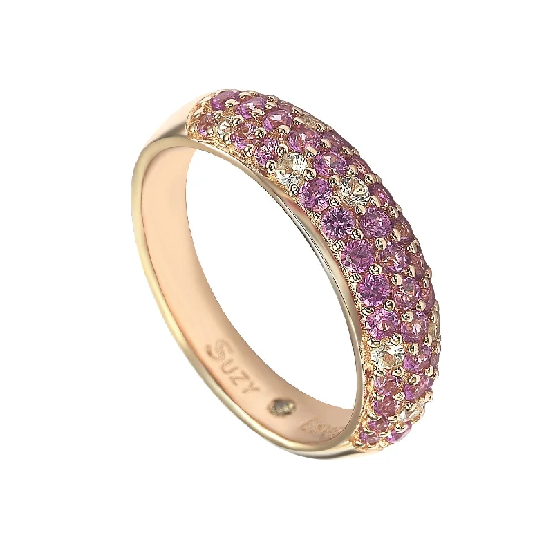 Woven band ring-Suzy Levian Sterling Silver Pink Sapphire & Diamond Accent Pave Band Ring