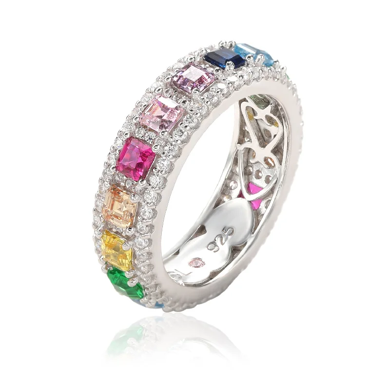 Oat stem ring-Suzy Levian Sterling Silver Rainbow Cubic Zirconia Modern Eternity Band