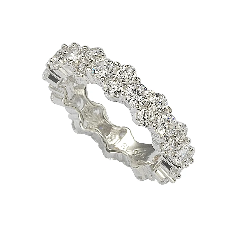 Hazy dawn ring-Suzy Levian Sterling Silver White Cubic Zirconia Round Cut Eternity Band