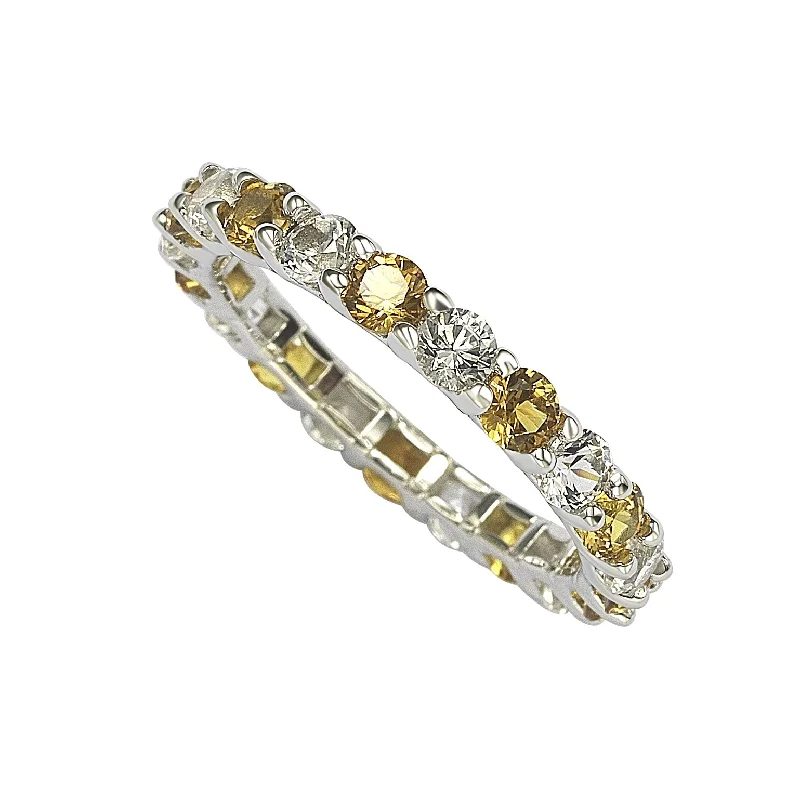 Cloudy quartz ring-Suzy Levian Sterling Silver Yellow & White Sapphire & Diamond Accent Eternity Ring