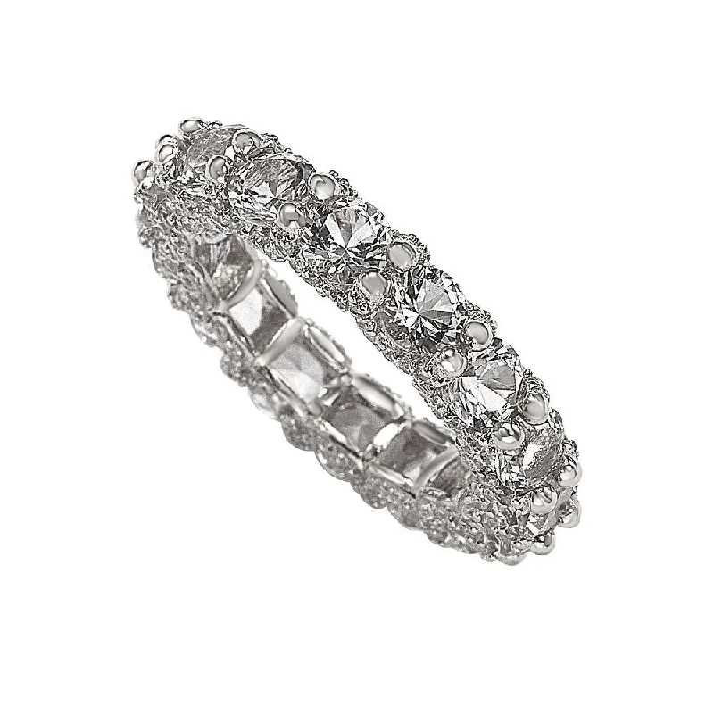 Jade point ring-Suzy Levian White Sterling Silver Cubic Zirconia Pave U Shape Setting Eternity Band