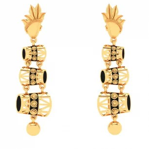 Polished gem earrings-three Dhols 22k Gold Earrings From Mugdhaa Collection