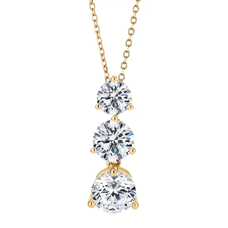 Fossil relic necklace-Three stone drop pendant with 2.33 carats* of diamond simulants in 10 carat yellow gold