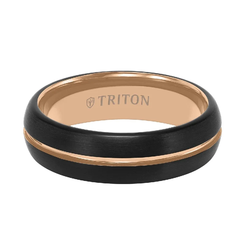 Chipped band ring-Triton 6.5MM Black and Rose Tungsten Wedding Band