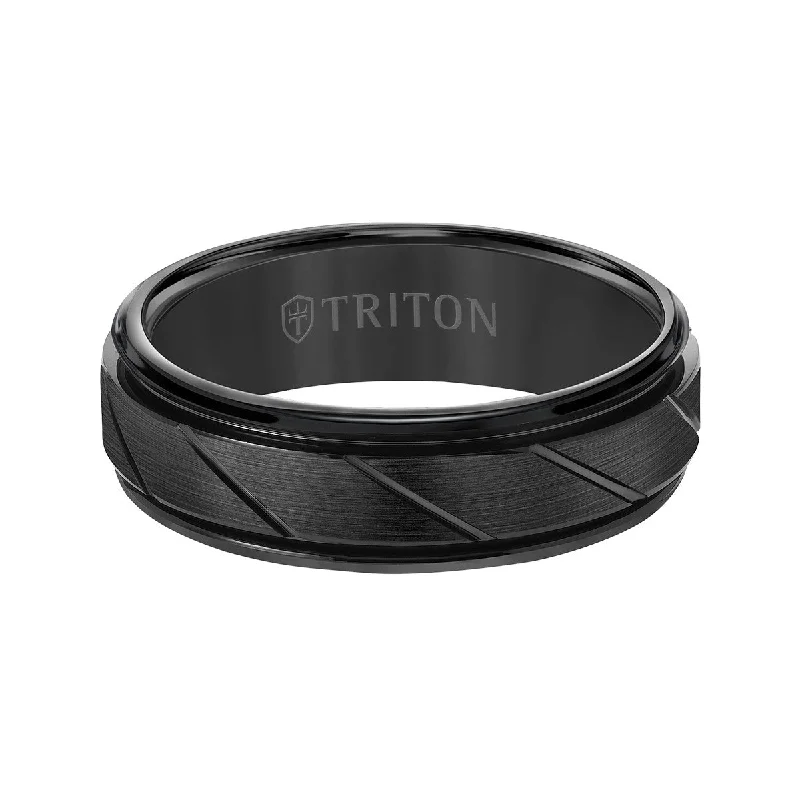 Ripple band ring-Triton 7MM Black Tungsten Wedding Band