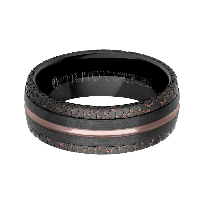 Twin gem ring-Triton 8MM Black Tungsten Wedding Band