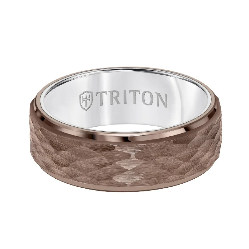 Grooved rim ring-Triton 8MM Espresso Tungsten Wedding Band