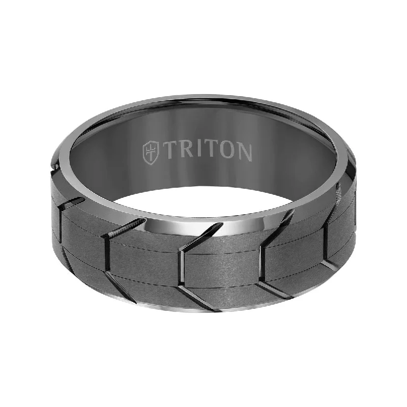 Tulip petal ring-Triton 8MM Tire Tread Tungsten Wedding Band