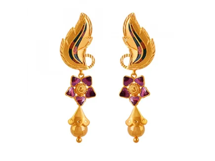 Tulip petal earrings-Unique 22k Gold Drop Earrings With Meenakari Work