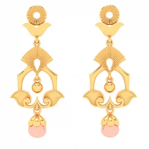 Triple knot earrings-Unique Design 22k Hanging Gold Earrings With A Pink Stone From Mugdhaa Collection