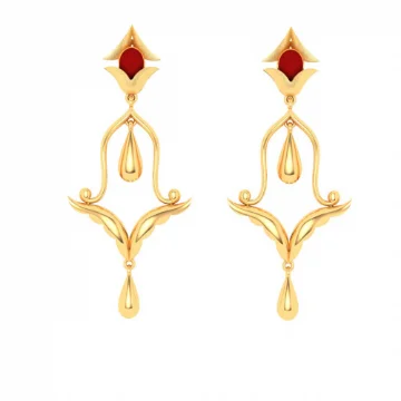 Tidal vortex earrings-Unique Design 22k Hanging Gold Earrings With A Red Stone From Mugdhaa Collection