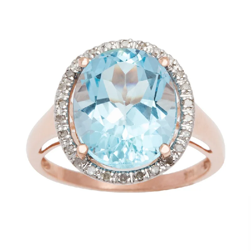 Pearl seed ring-Viducci 10k Gold Genuine Blue Topaz and 1/6ct TDW Diamond Halo Ring (1/6 TDW)