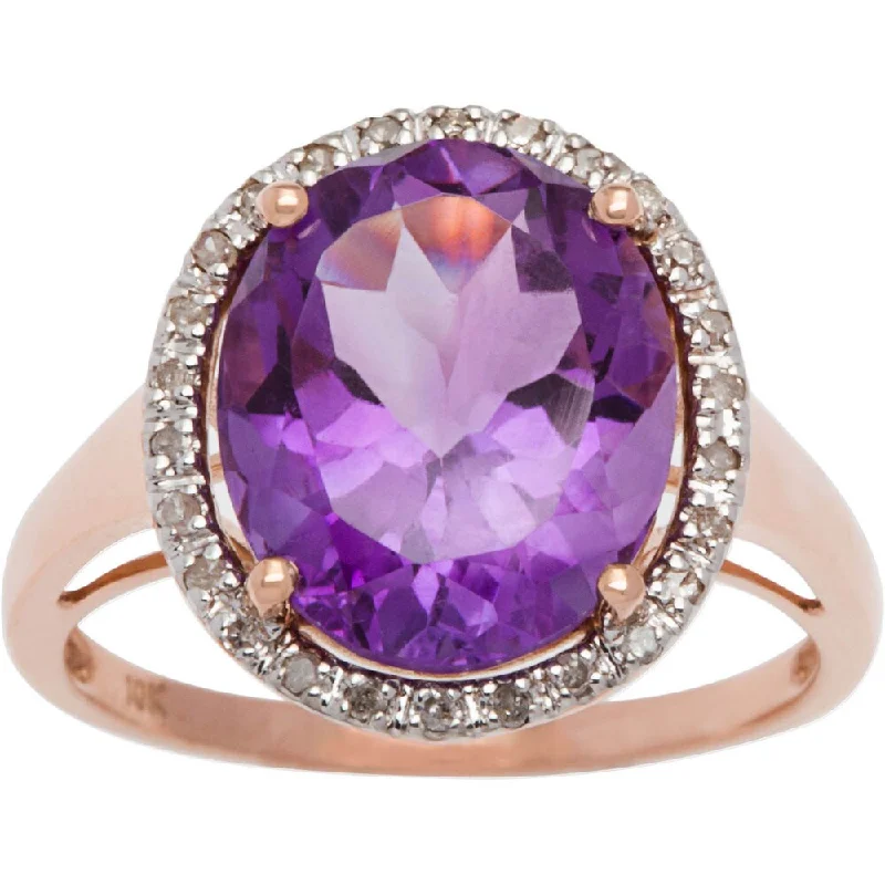 Ribbed edge ring-Viducci 10k Gold Oval Amethyst and 1/6ct TDW Diamond Halo Ring (G-H, I1-I2)