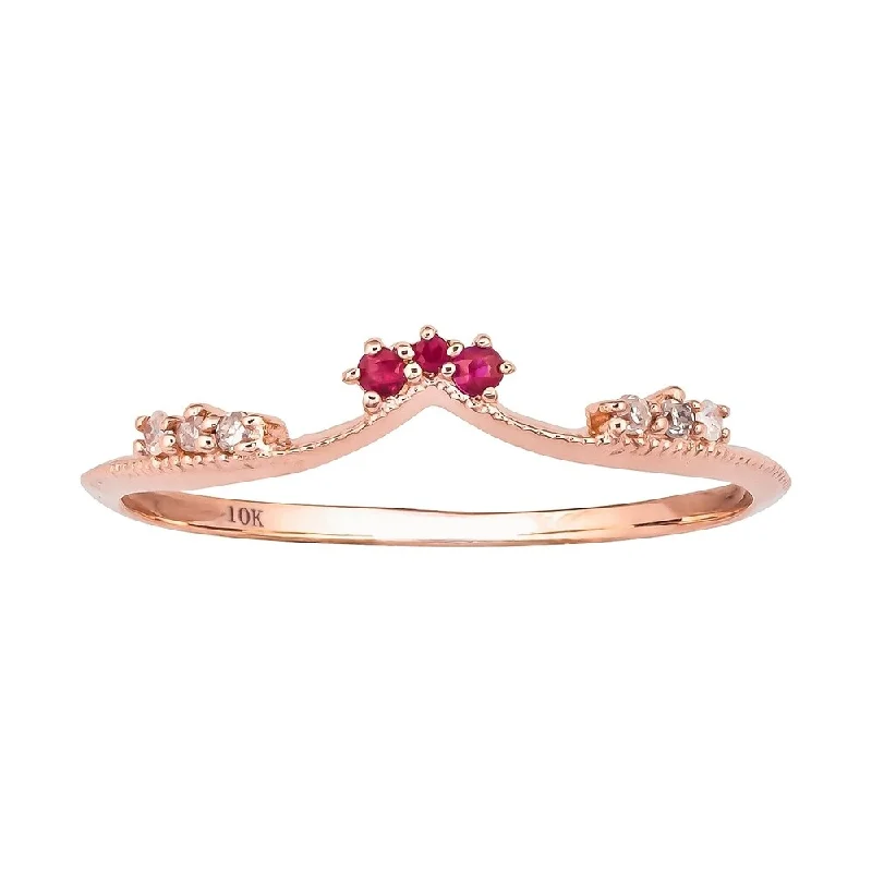 Jointed gem ring-Viducci 10k Rose Gold Curved Genuine Ruby and Diamond Band Guard