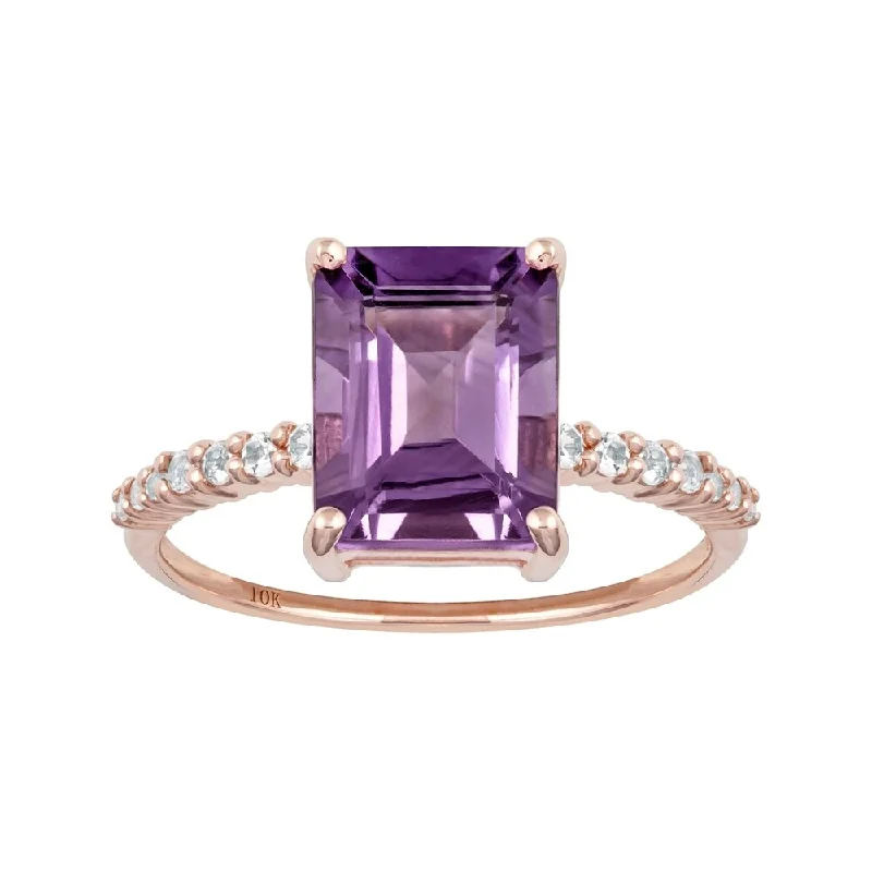 Micro stud ring-Viducci 10k Rose Gold Emerald-Cut Amethyst and White Topaz Ring