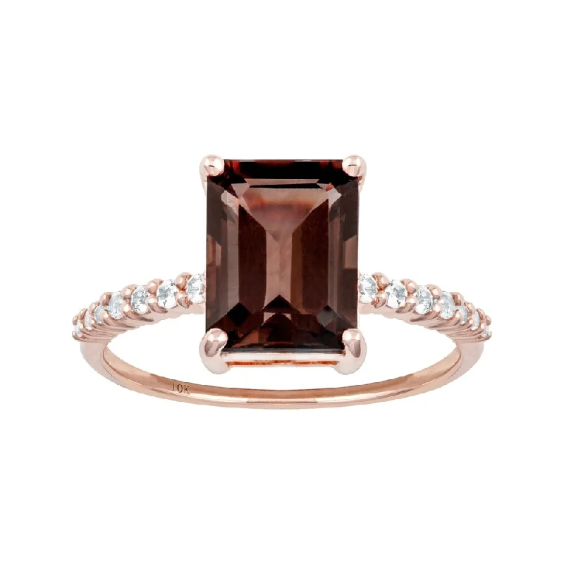 Wave-shaped opal ring-Viducci 10k Rose Gold Emerald-Cut Smoky Quartz and White Topaz Ring