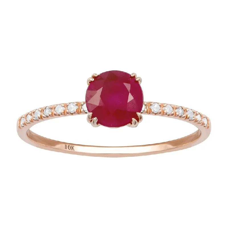 Wool band ring-Viducci 10k Rose Gold Genuine Round Ruby and Diamond Ring