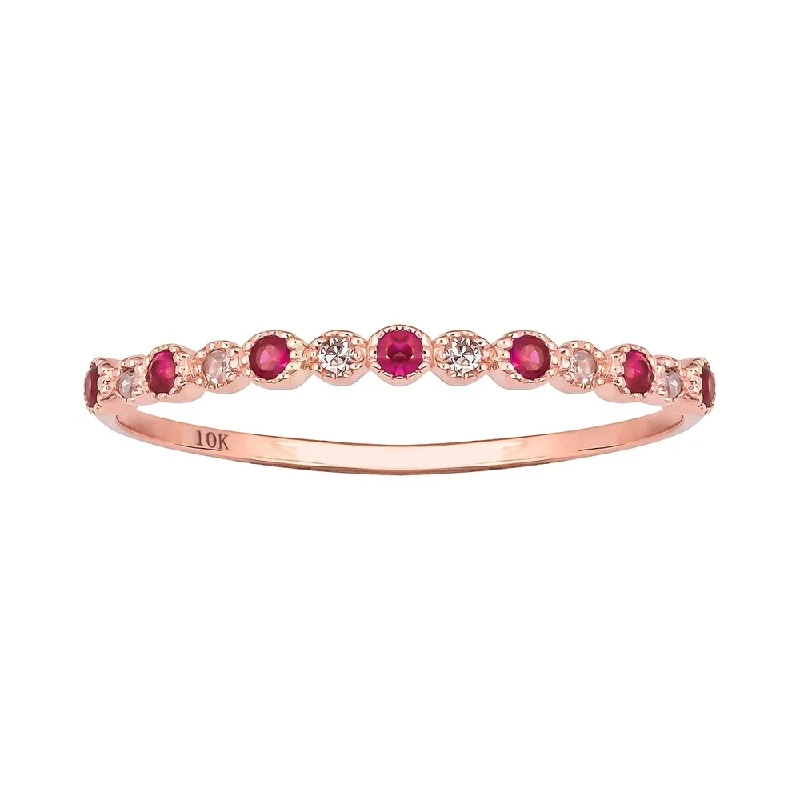 Glow druzy ring-Viducci 10k Rose Gold Genuine Ruby and Diamond Petite Stackable Band