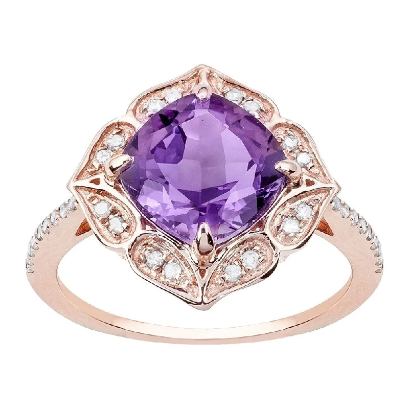 Flint speck ring-Viducci 10k Rose Gold Vintage Style Amethyst and Diamond Ring