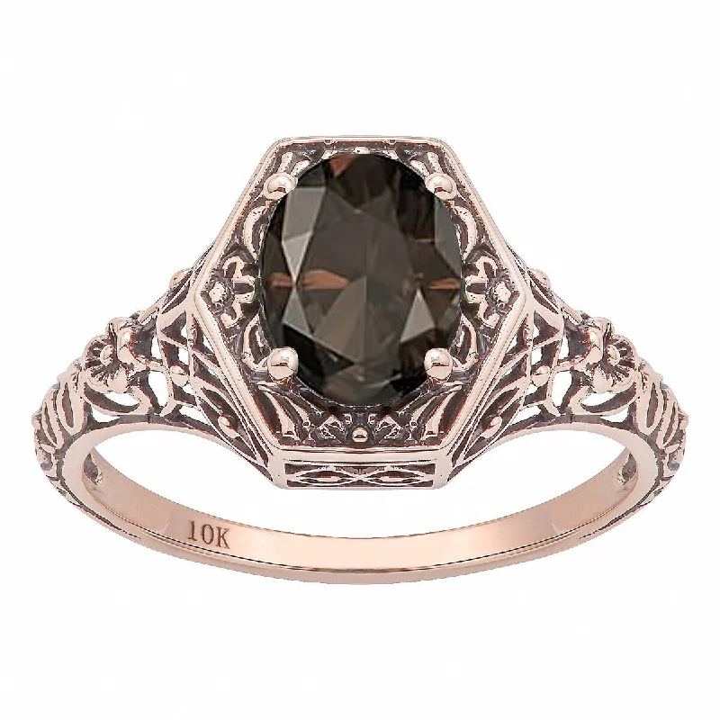 Norse knot ring-Viducci 10k Rose Gold Vintage Style Genuine Oval Smoky Quartz Ring