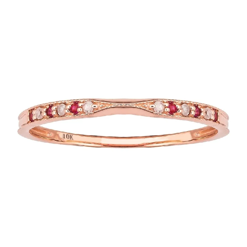 Reed wrap ring-Viducci 10k Rose Gold Vintage Style Ruby and Diamond Stackable Band