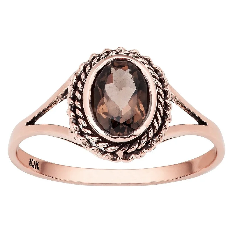 Coir braid ring-Viducci 10k Rose Gold Vintage Style Smoky Quartz Split-Shank Ring